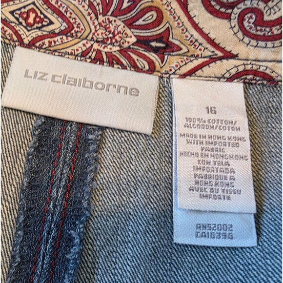 Liz Claiborne Embroidered Blue Denim Skirt XL Y2K Red Accents & Side Zip Closure - Picture 9 of 9